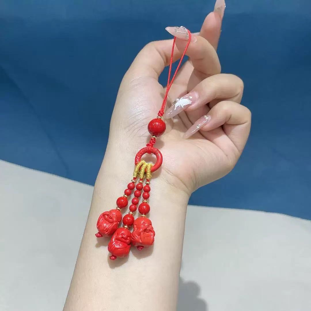 含辰砂工艺品朱砂三不佛手机挂件