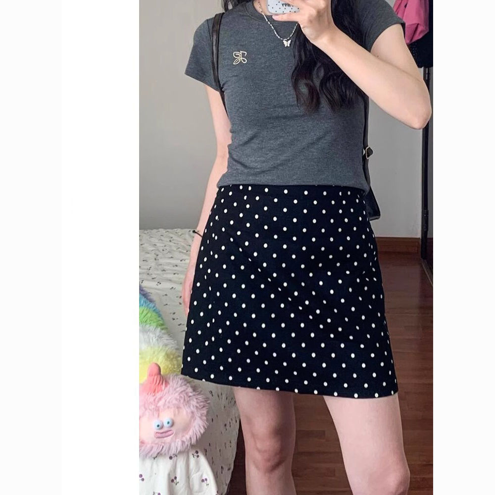 薄款法式波点美拉德风短裙半身裙高腰直筒裙休闲【E区】5083 E08-3