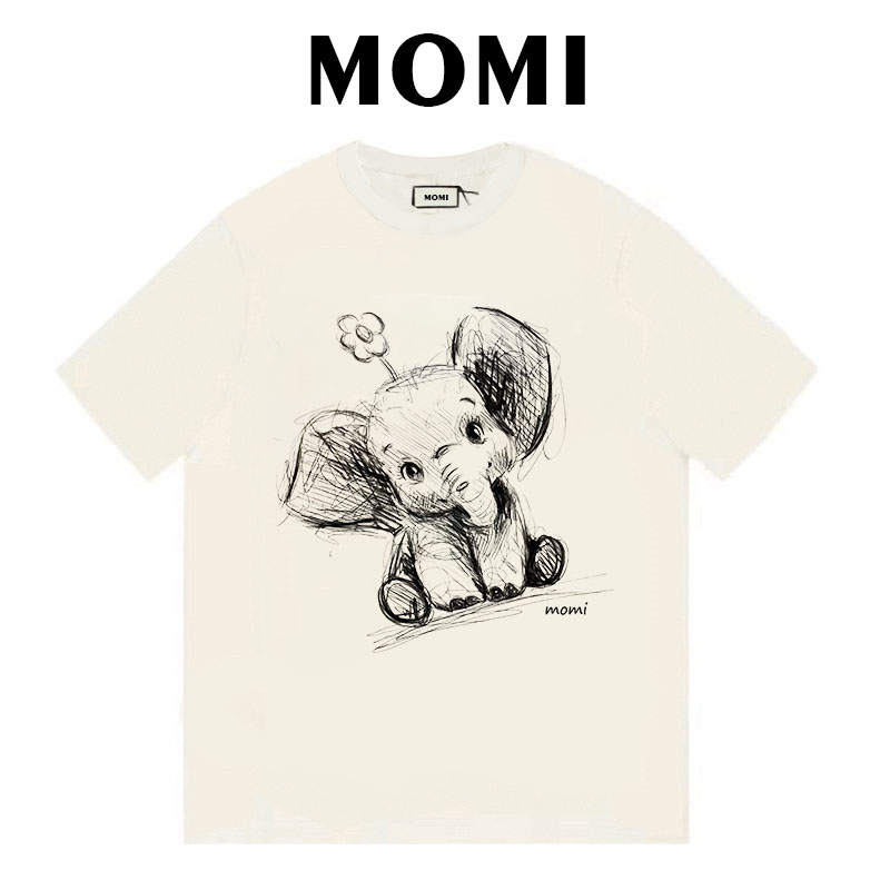 【手绘小象】MOMI新款纯棉短袖女宽松圆领可爱风休闲百搭T恤