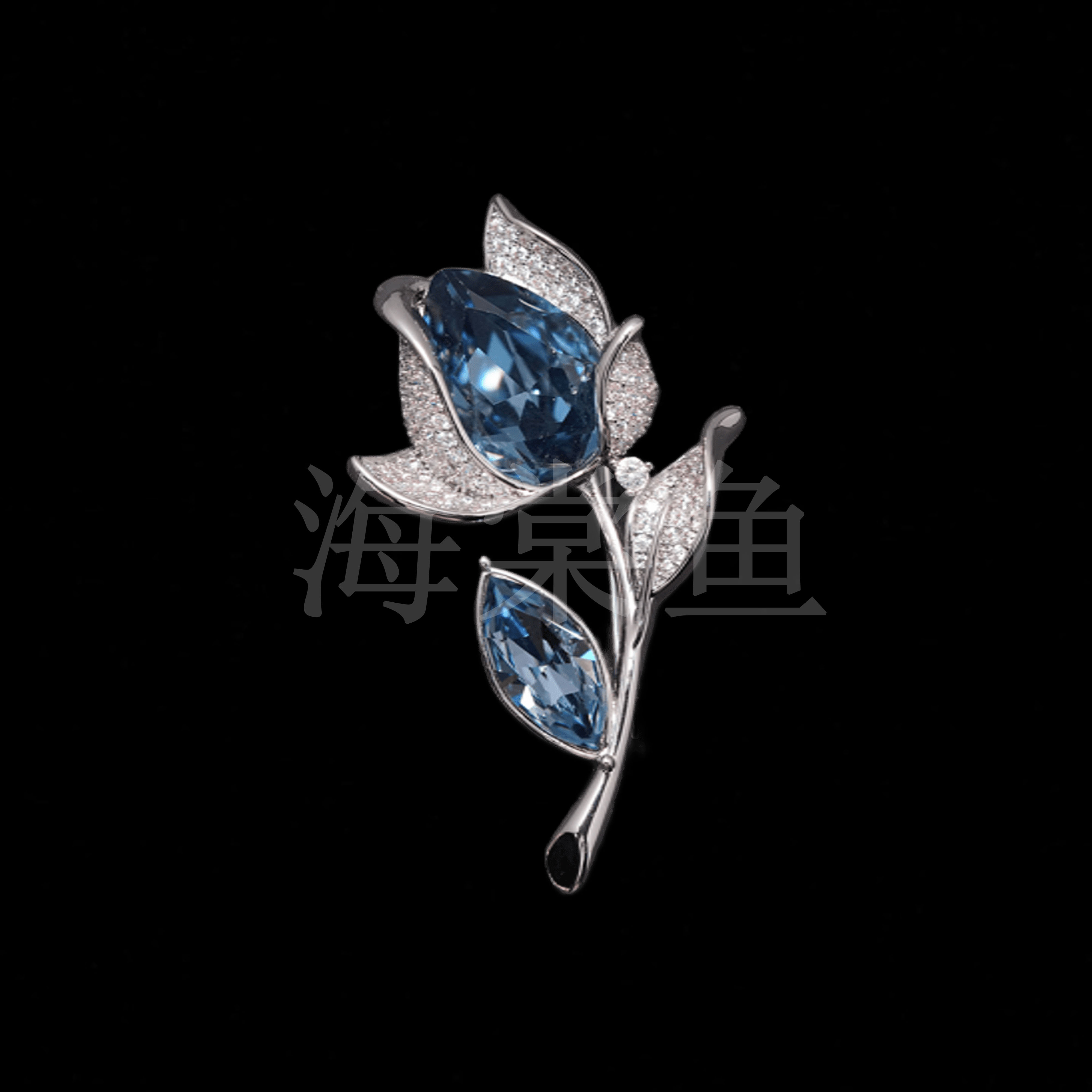 铜合金仿水晶胸针 时尚气质百搭蓝色郁金香胸针5267