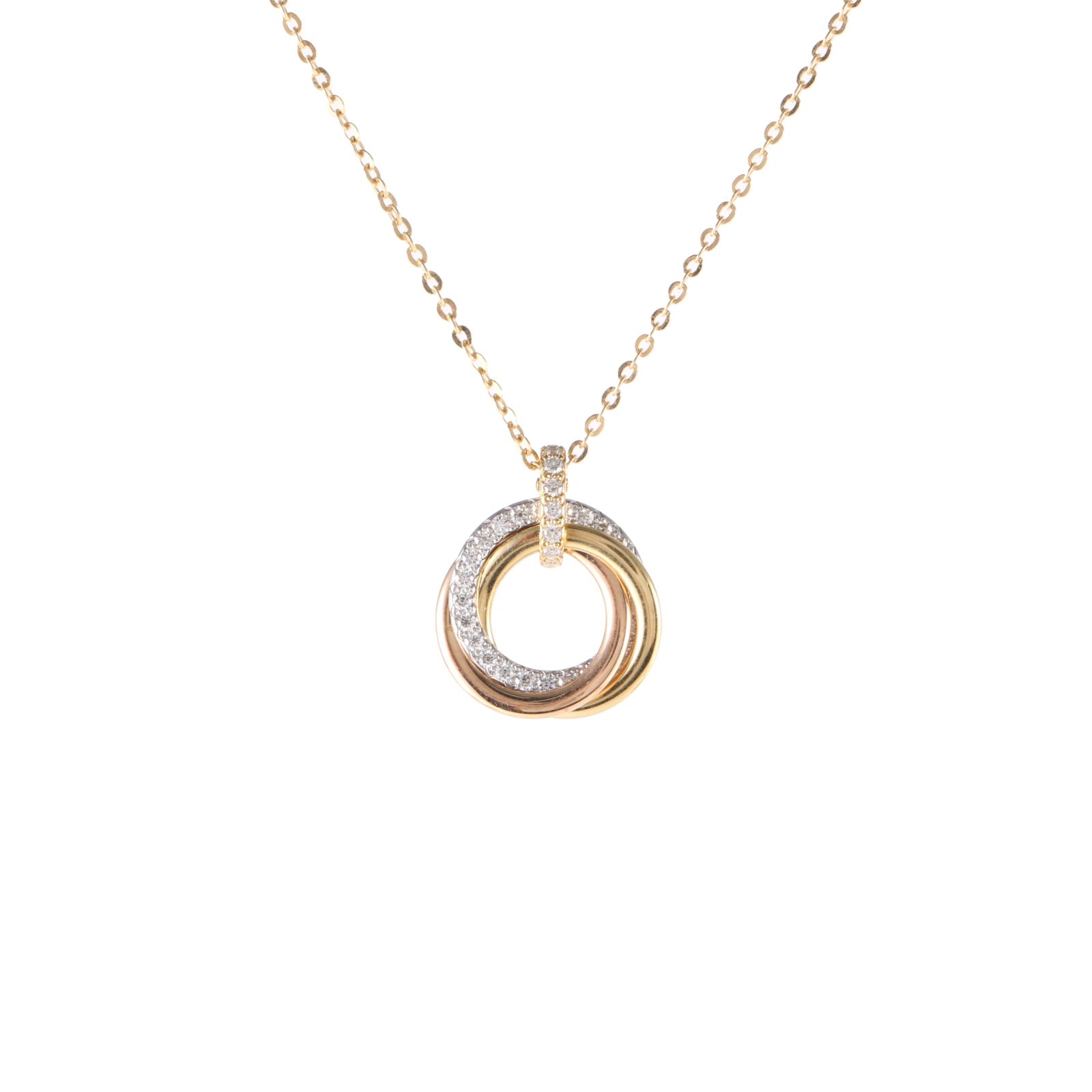 99新 Cartier/卡地亚 小花攀攀 CartierTrinity 三环三色金项链