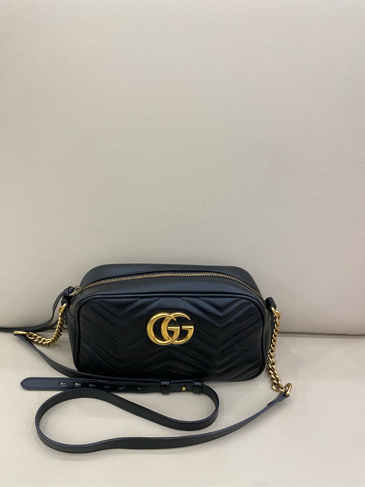 95新 GUCCI/古驰 Gucci marmont系列 相机包中号 黑金