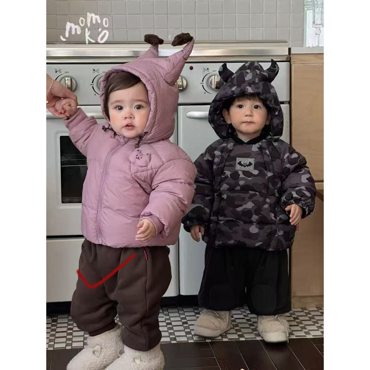 丸纸紫粉色小猫造型厚羽外套65025