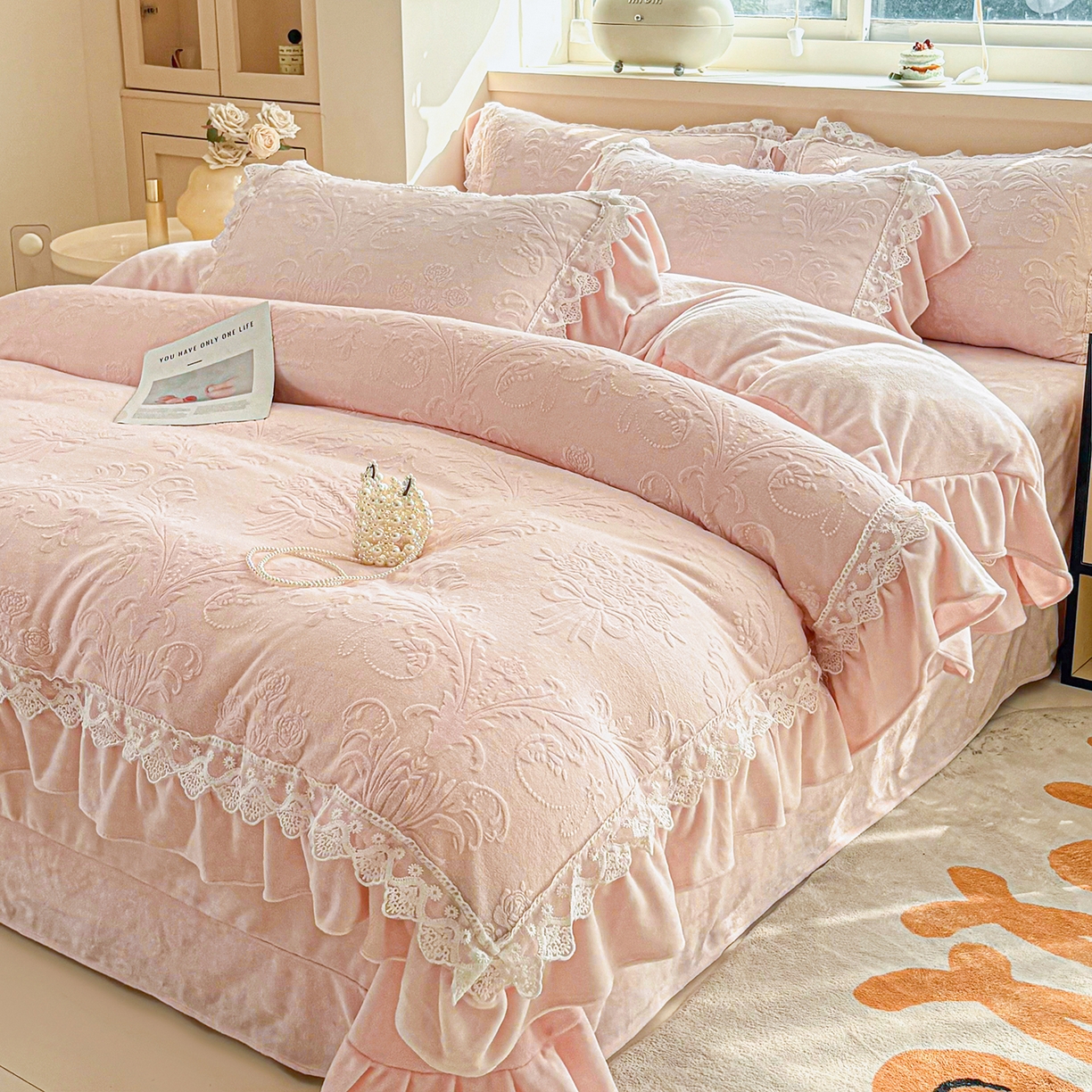 秋冬加厚牛奶绒四件套保暖亲肤抗静电不起球母婴级