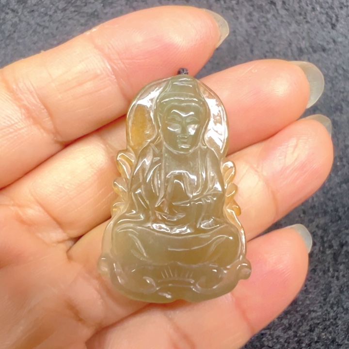 翡翠未镶嵌项圈黄翡观音菩萨像