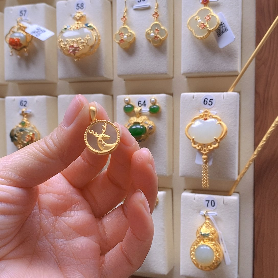 和田玉颈饰银S925镶嵌