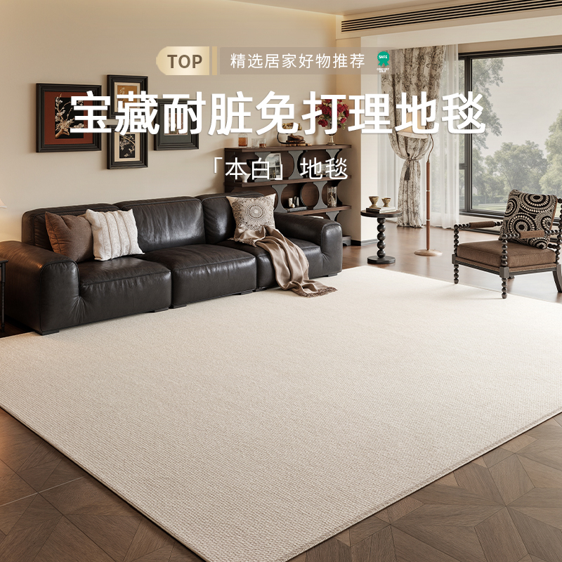 布辑纯色高弹藻丝纤维家用高级客厅茶几地毯大面积卧室加厚床边毯