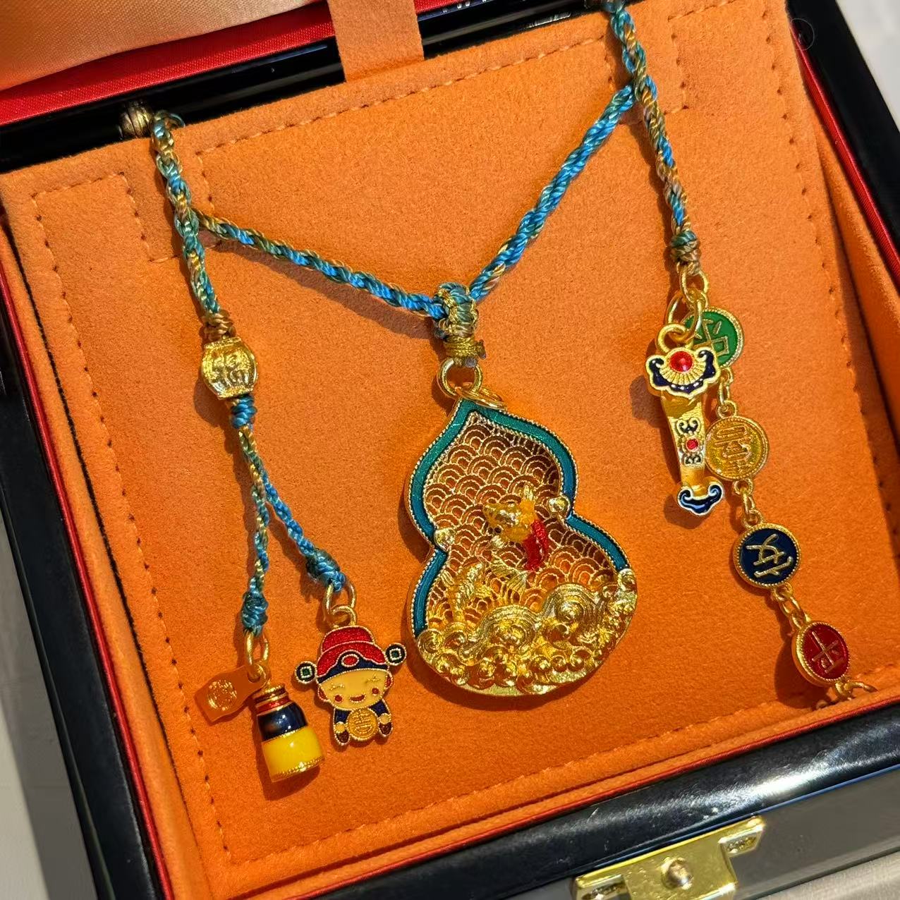 合金项链 【锦鲤葫芦】珐琅镂空锦鲤祥云葫芦吊坠福字鱼牌项链