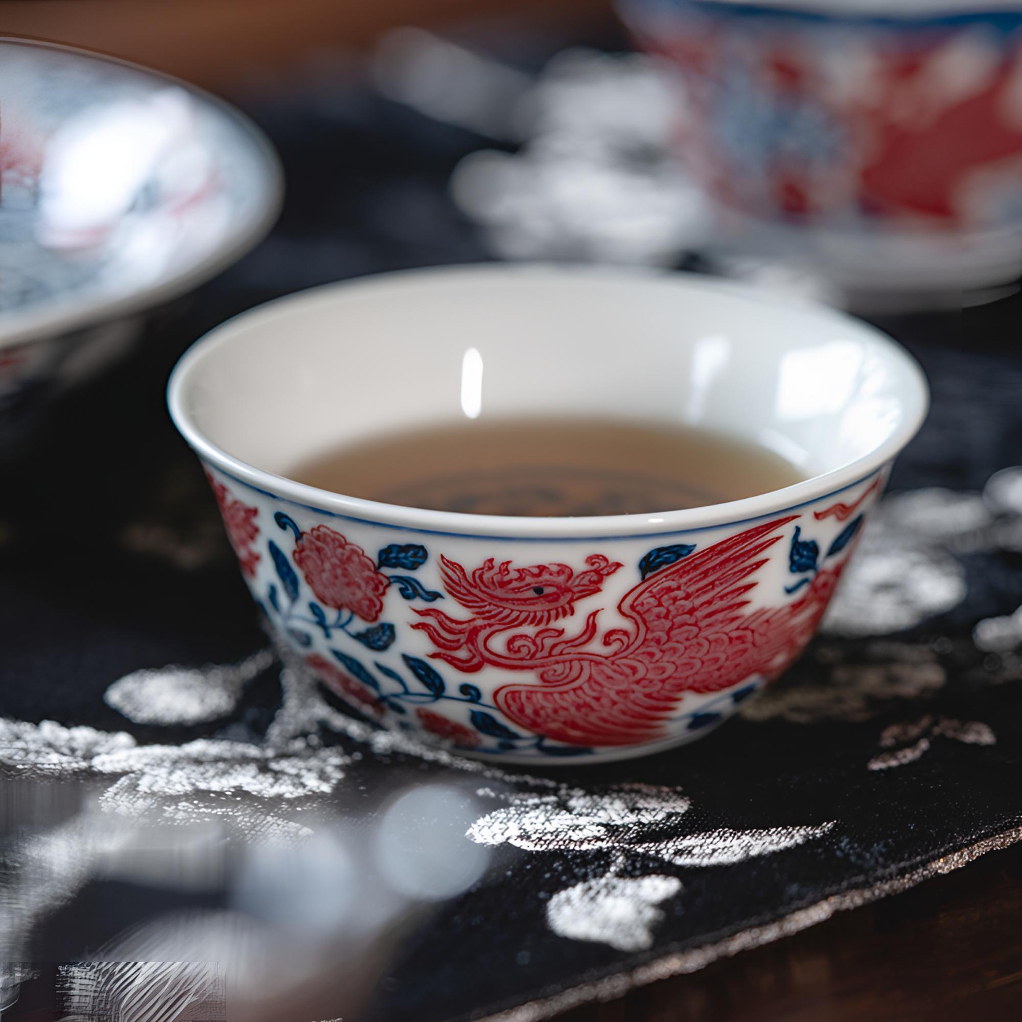 【正绎堂】青花釉里红系列 缠枝莲凤纹 茶器 700