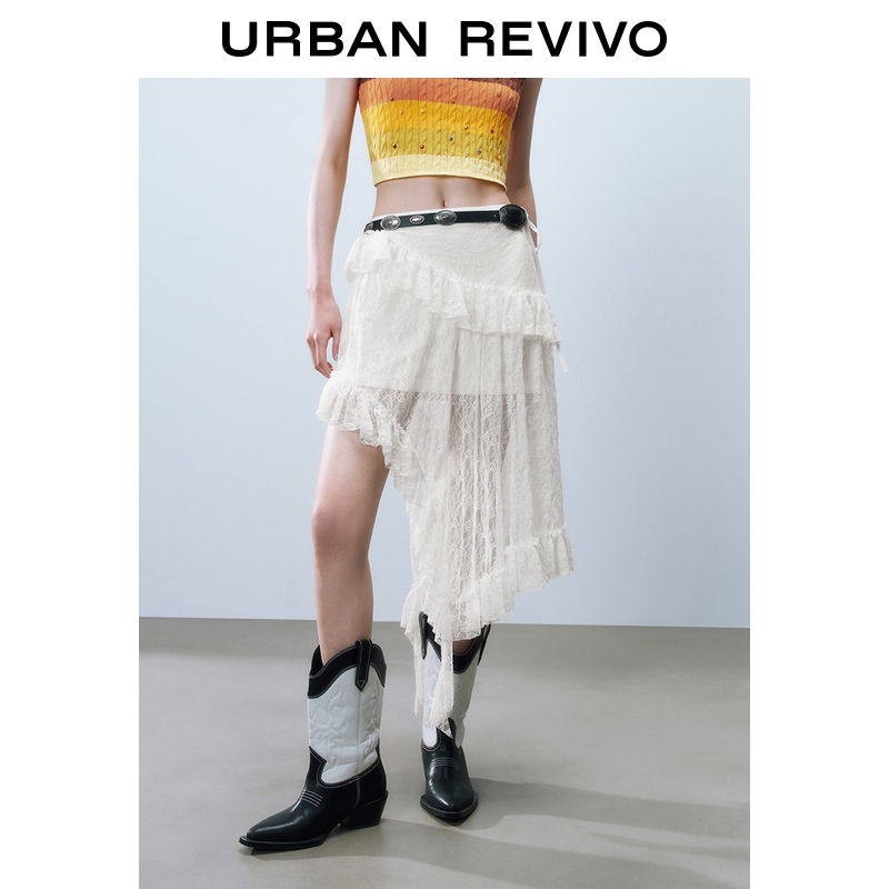 UR2025夏季新款女装不规则设计感荷叶边A字半裙UYL550059