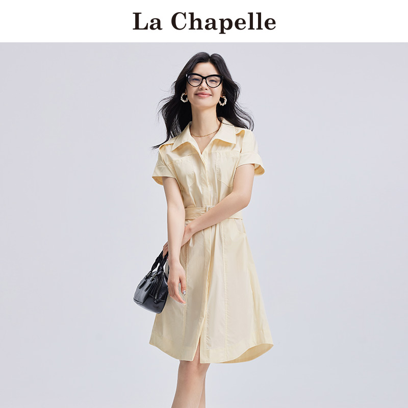 La Chapelle/拉夏贝尔连衣裙2025新款女短袖衬衫裙收腰气质显瘦Z