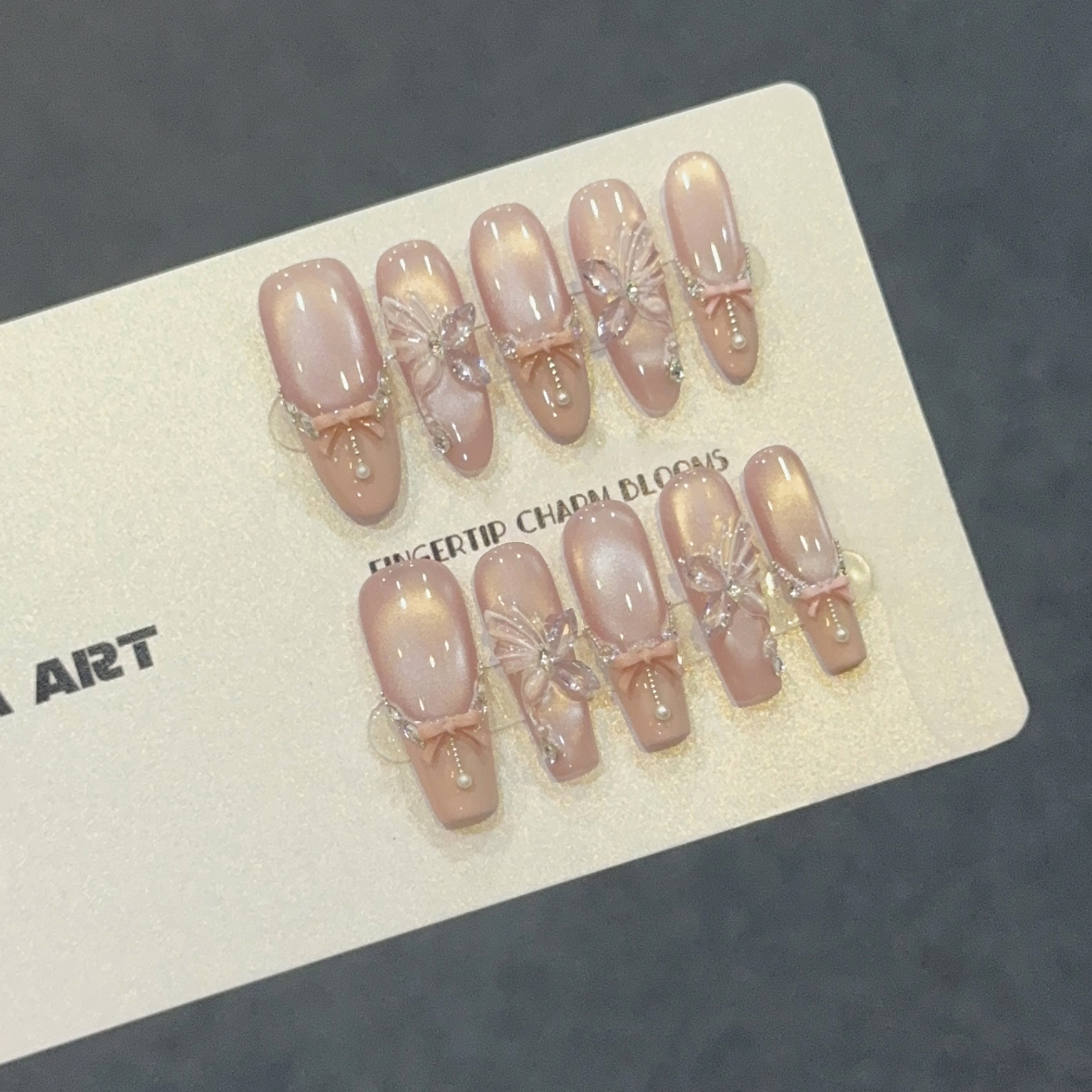 【法式粉蝶】纯手工可拆卸闪钻蝴蝶美甲贴片清新少女感穿戴甲