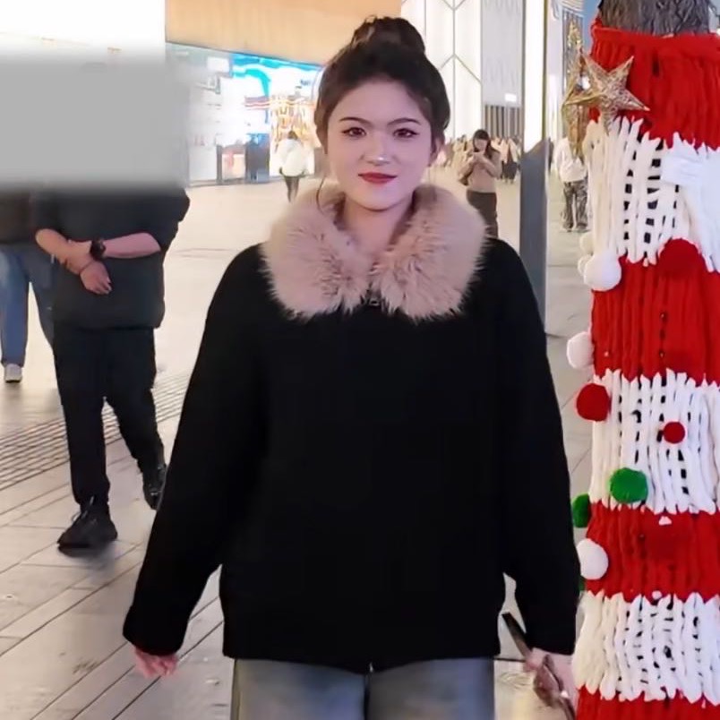 YOO[冬日暖绒]毛领保暖韩系双面羊羔绒外套一