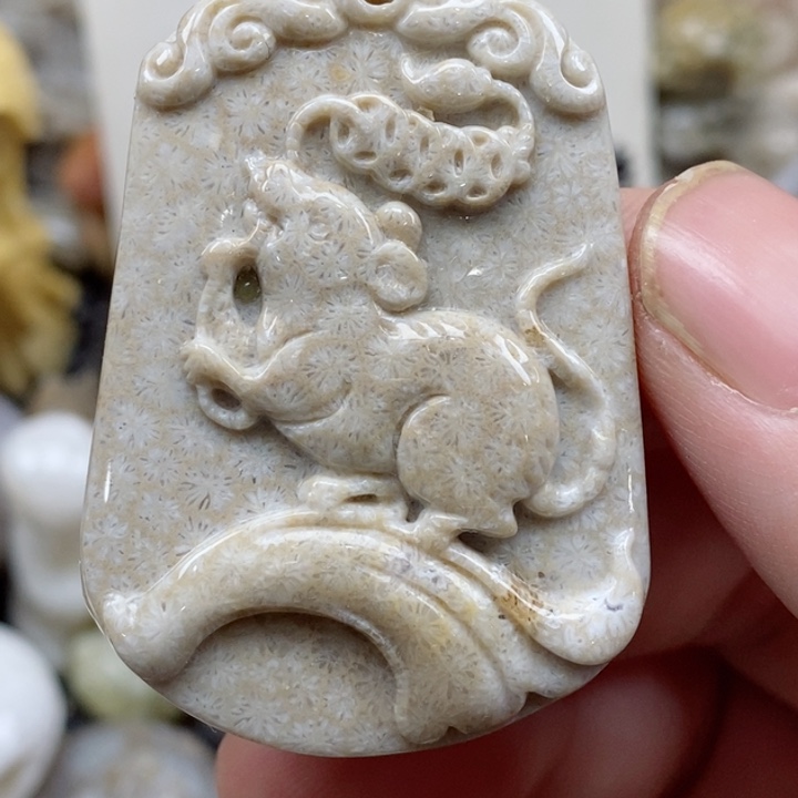 颈饰未镶嵌硅化珊瑚（珊瑚玉）