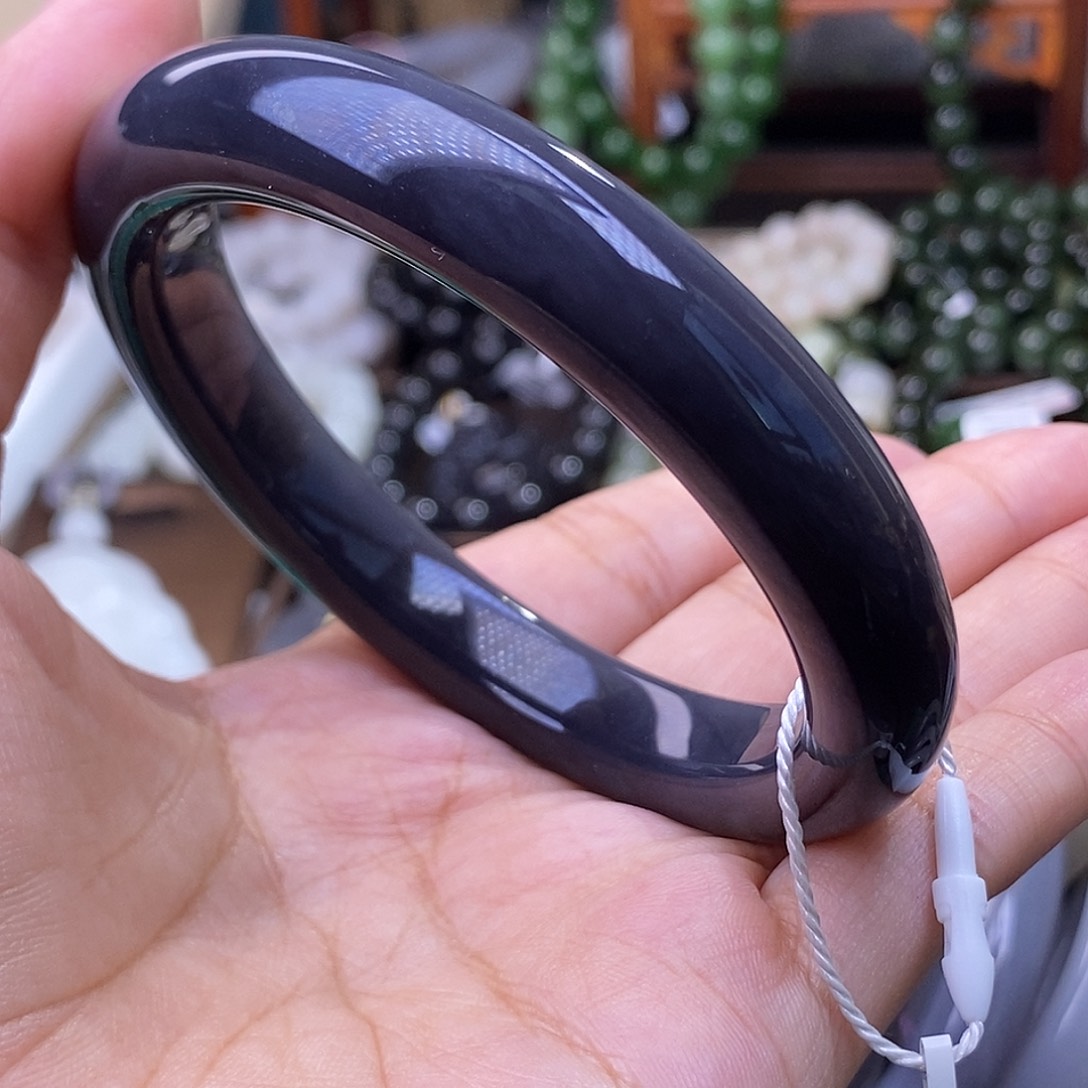 和田玉毕业级老矿料浓烟紫帝王紫手镯58.7未镶嵌