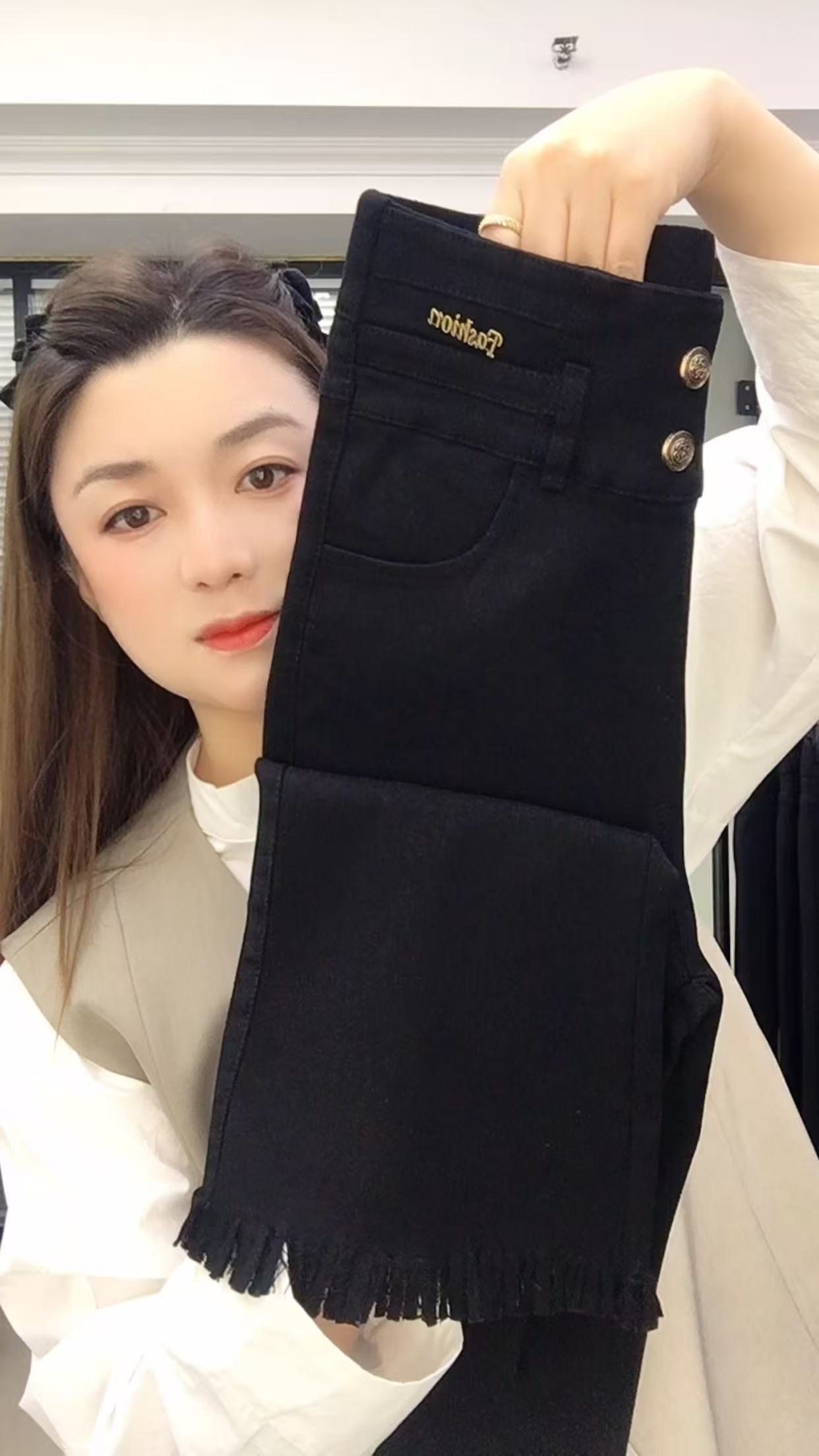 62503款高腰富贵段微喇裤