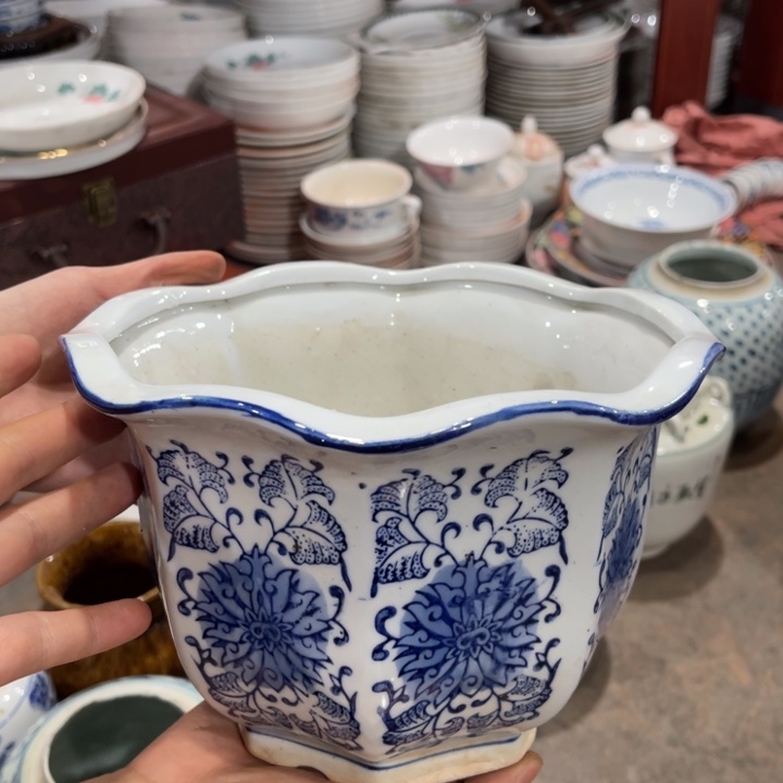 高温瓷釉下彩花缸21厘米