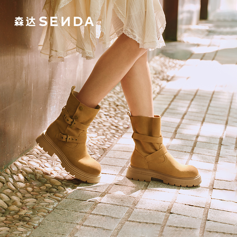 【丽公主专属】森达西部靴女2025冬新户外机车风中筒靴ZTI22DZ5
