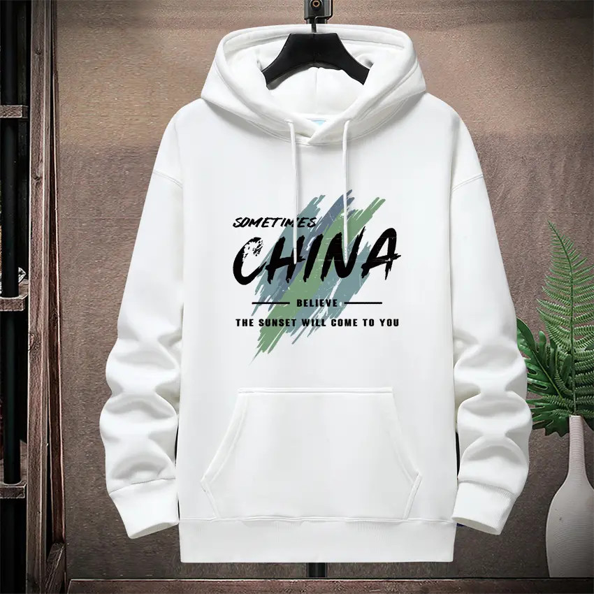 加绒秋冬新款男士重磅加厚连帽卫衣时尚学生情侣套头男士加绒卫衣