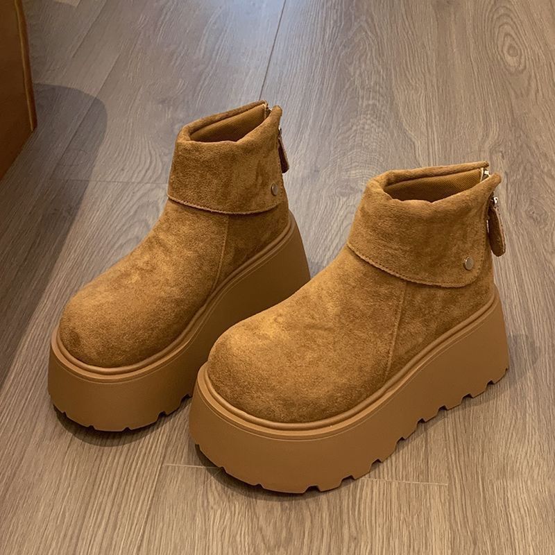 小个子松糕百搭雪地靴女款2025秋冬新款时尚加绒厚底增高短筒靴女