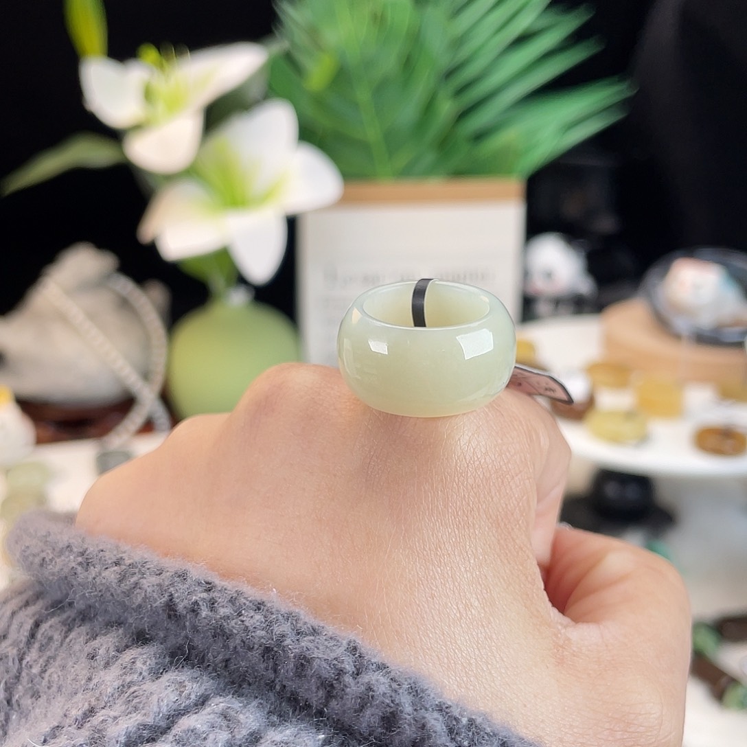 和田玉未镶嵌戒指E114奶糖布丁15.3