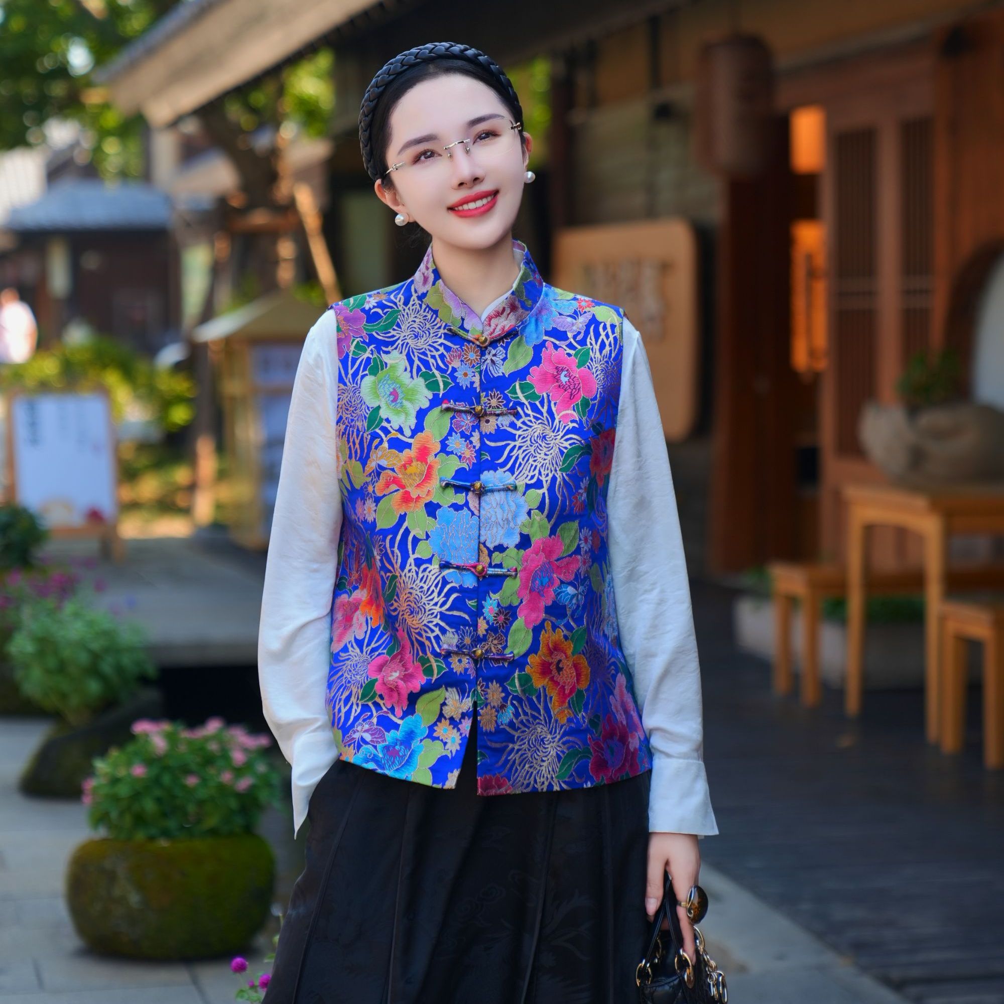 承国风【纯手工云锦】马甲蓝色（高级定制款）AH12YR618