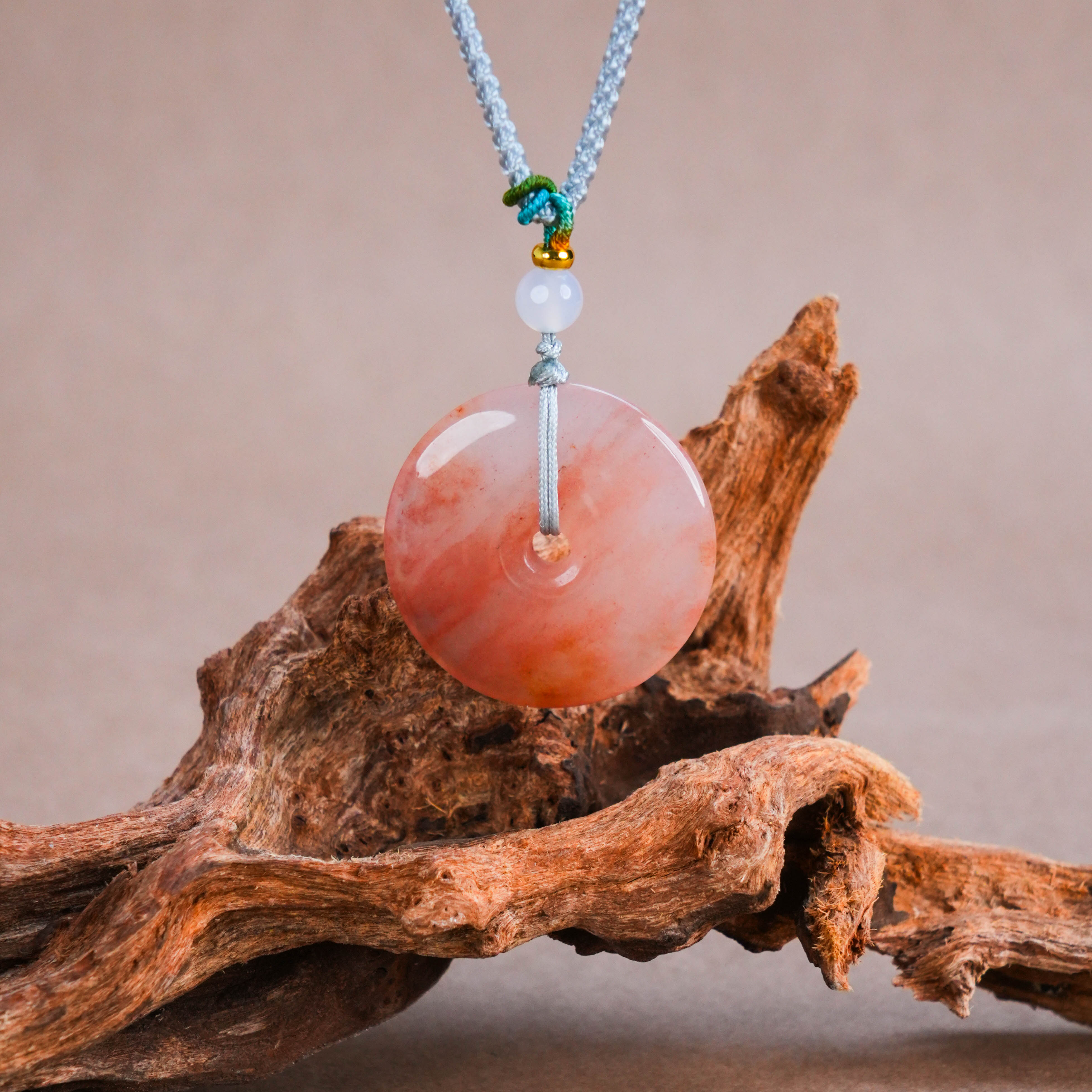 Y-726 天然桃花酿平安扣吊坠【配绳】主石直径约30mm