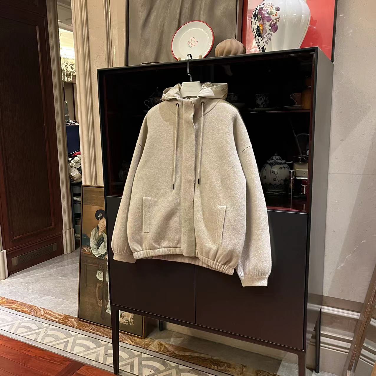 MYL 山羊绒米色针织衫2023秋冬新品时尚连帽长袖休闲上衣女