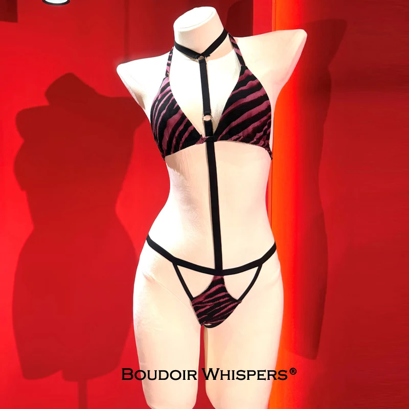 【钓系美人】BOUDOIR WHISPERS｜黑粉绑带比基尼套装