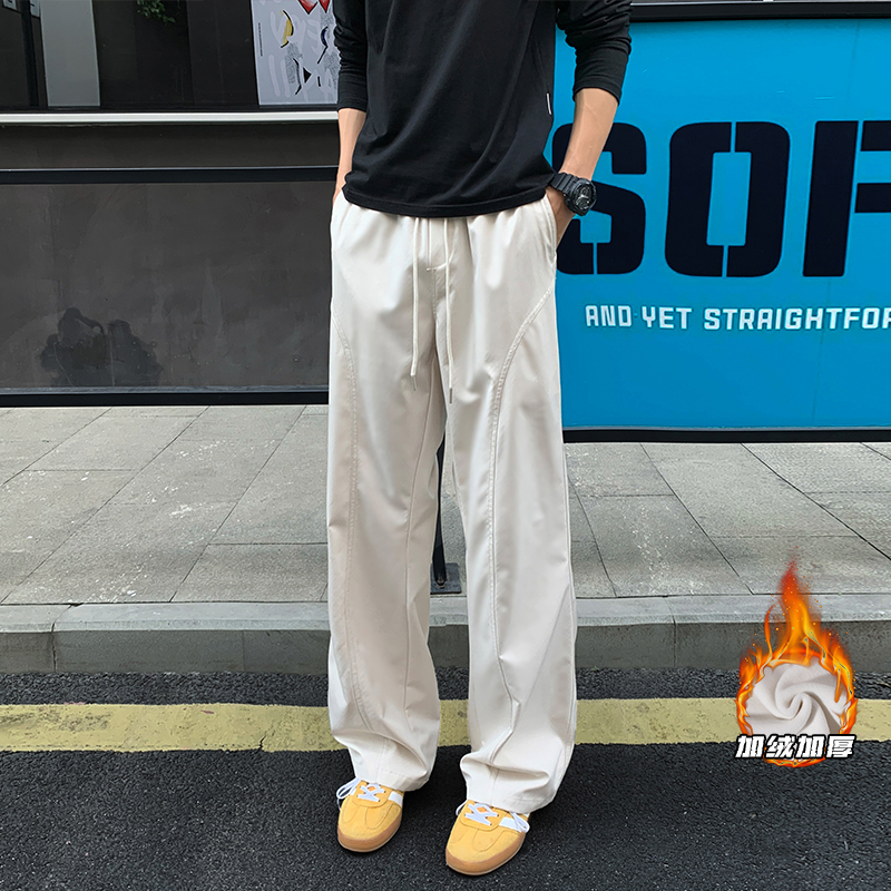加绒藏青色三防软壳斜切冲锋工装裤男款男士美式直筒秋冬休闲弯刀