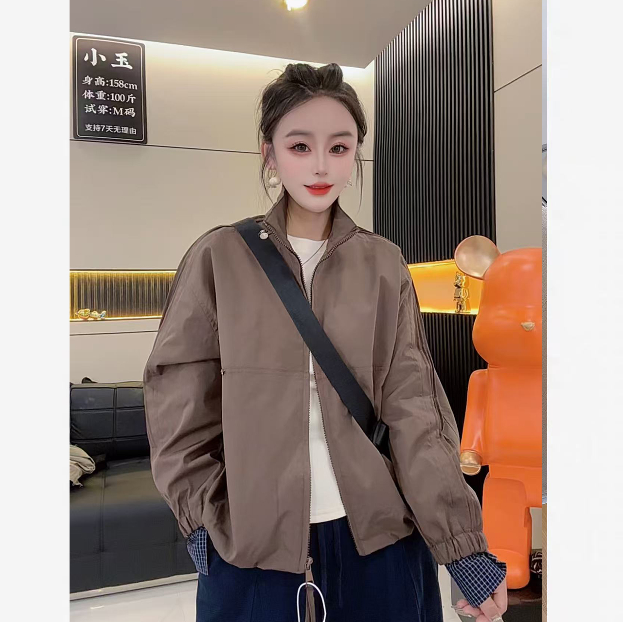 韩版立领拼接袖夹克百搭宽松休闲外套女秋季棒球服女上衣XY2598