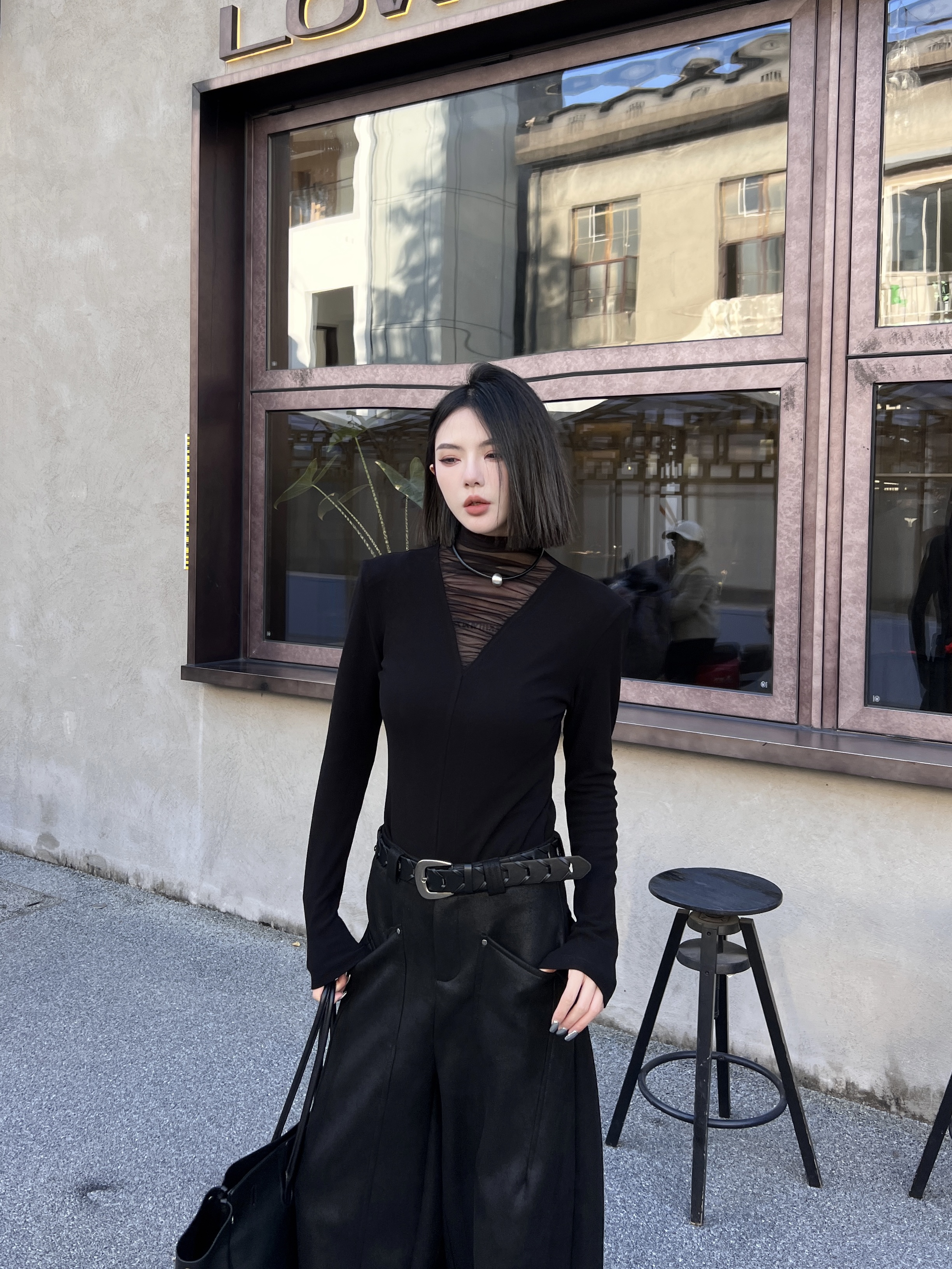 CZ【暖宝宝】冬季加绒网纱拼接半高领长袖修身显瘦内搭打底衫上衣女