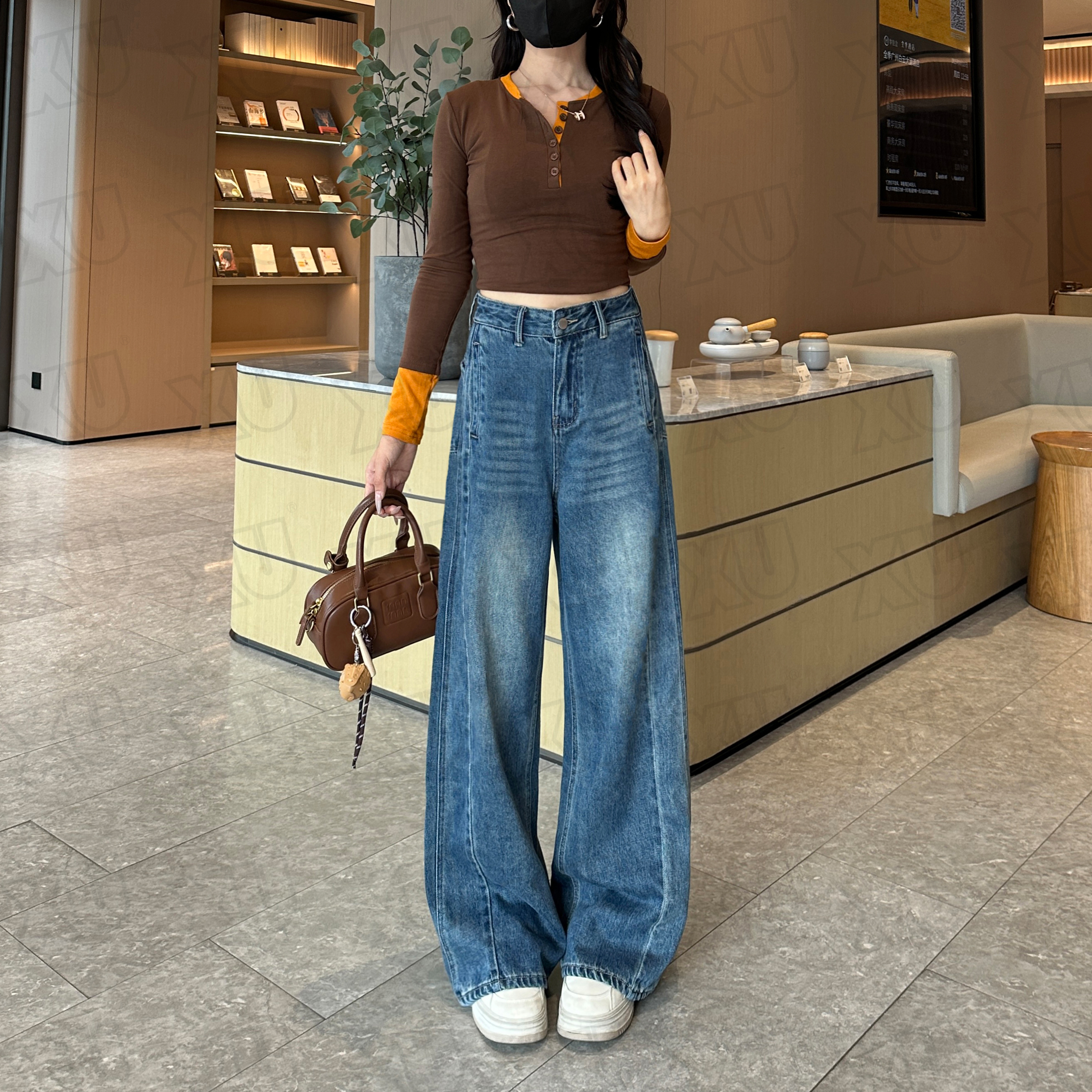 7661 W秋季新款直筒阔腿裤女2025年爆款小个子高腰显瘦休闲牛仔裤