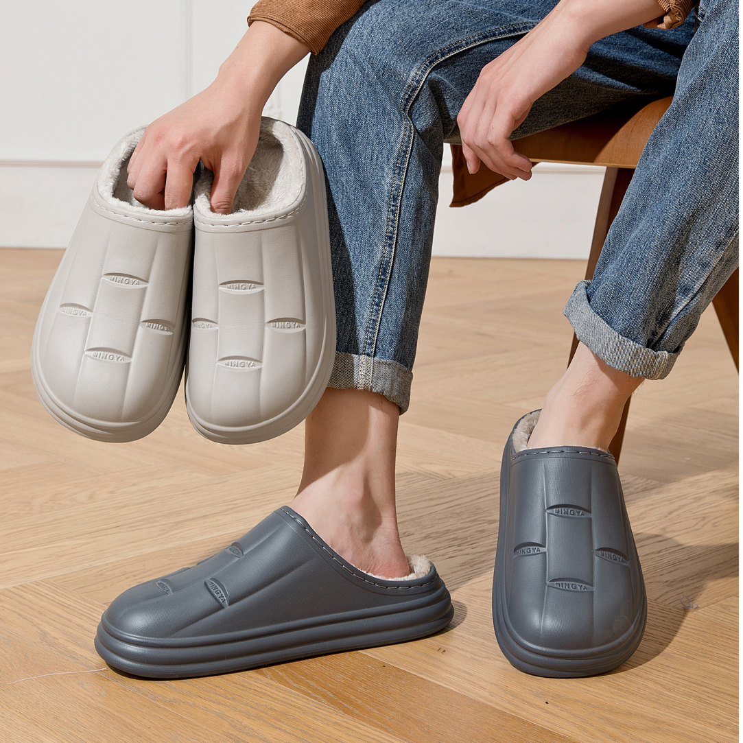 明芽2025秋冬季新款防水保暖棉拖情侣款男女通用