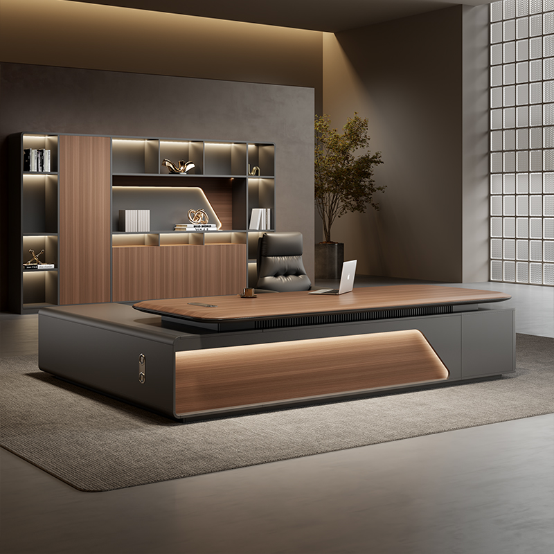 办公桌老板桌轻奢高级感董事长大班台现代简约办公室总裁桌椅结合