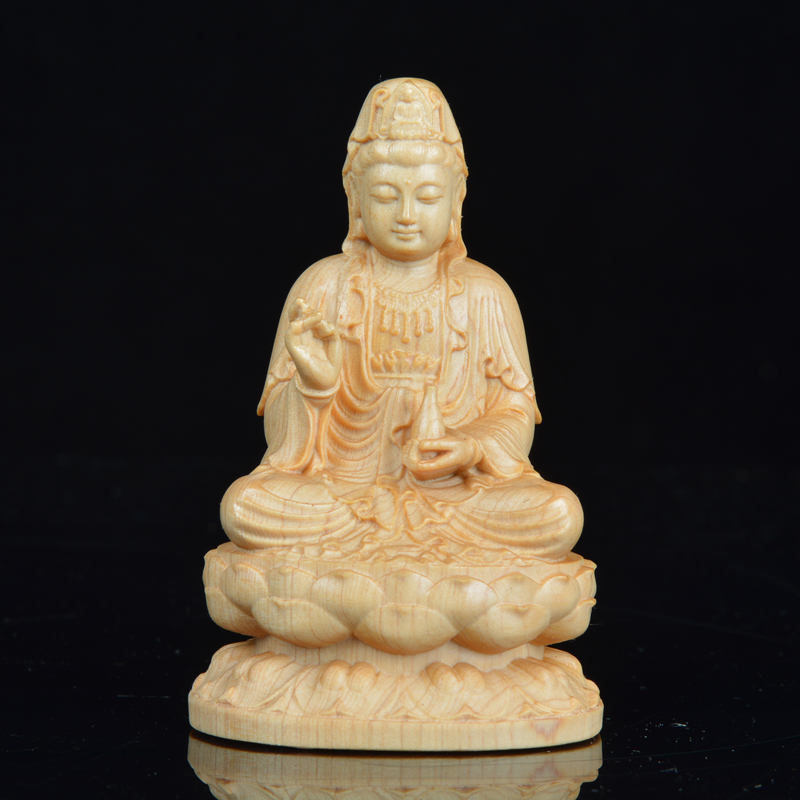 崖柏木雕刻静瓶坐莲观音摆件汽车家居两用精美装饰长5宽3.8高8