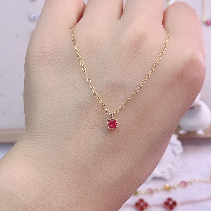 红宝石颈饰银S925镶嵌红刚玉