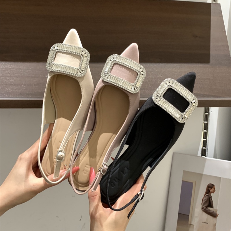 法式水钻高跟包头凉鞋女2025年春季浅口粗跟单鞋