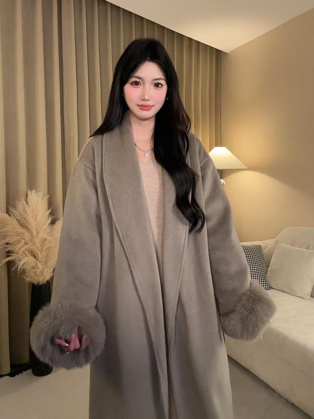 【张张】ZHANG秋冬可拆卸内胆百搭双面呢羊毛大衣+同色系毛领005