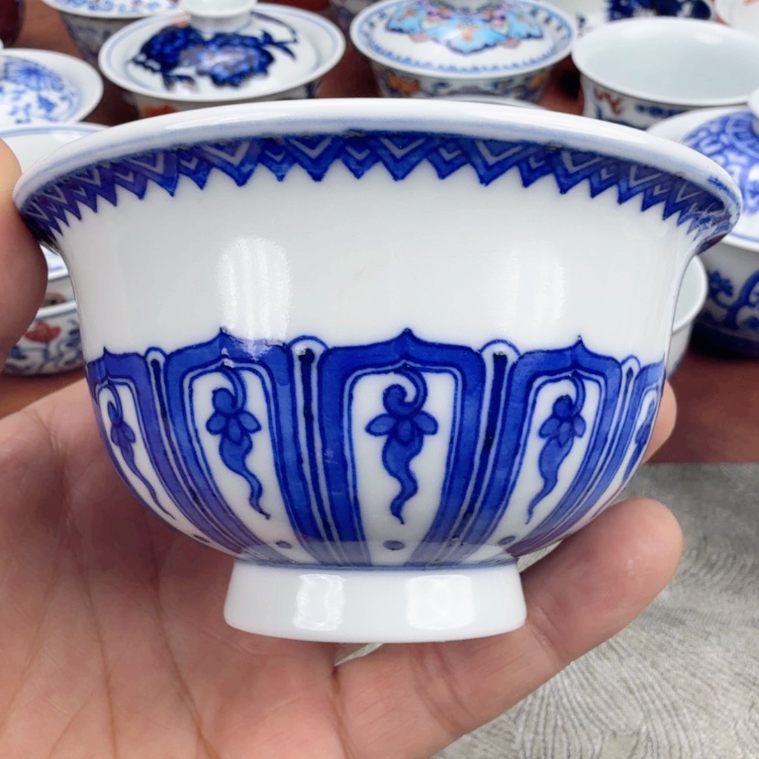 陶摆件瑕疵青花单杯