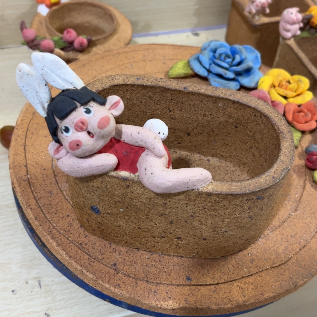 泥塑古镇炻陶花盆