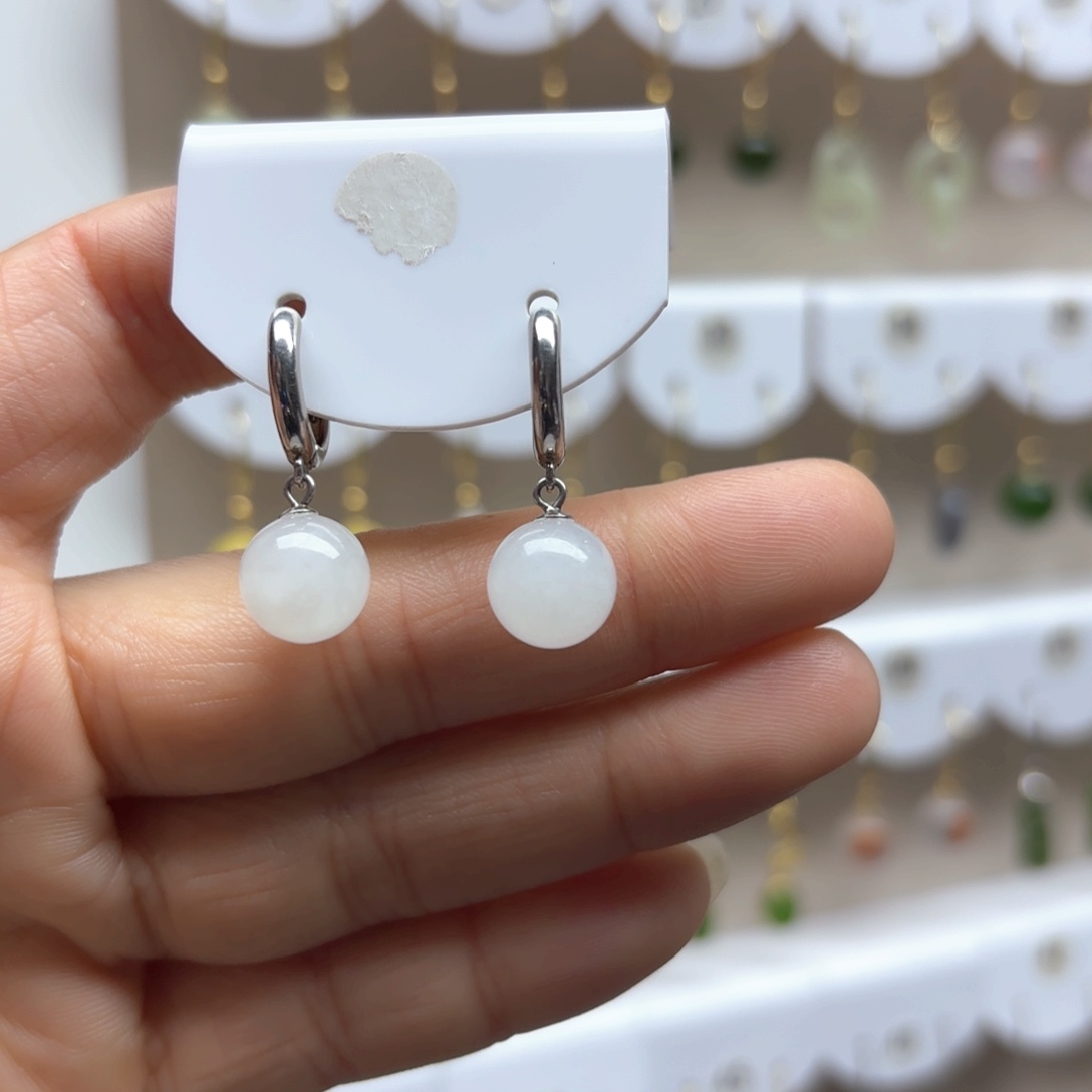 和田玉耳饰银S925镶嵌