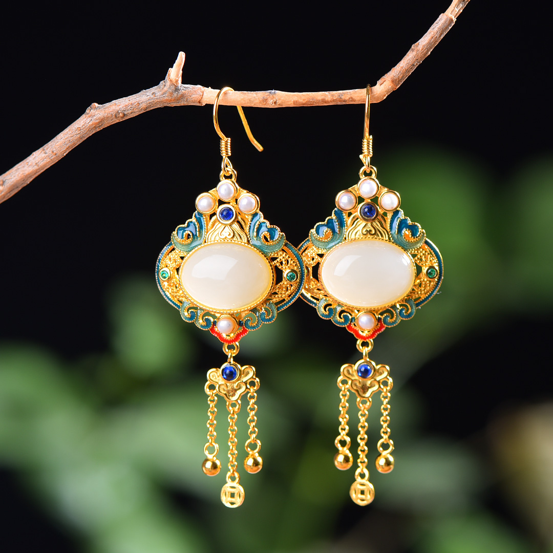 210珐琅彩银流苏耳坠