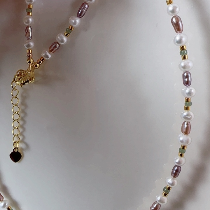 未镶嵌淡水珍珠淡水无核巴洛克款式链多巴胺彩色有纹