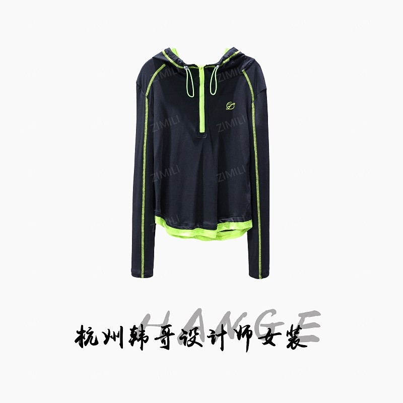 【韩哥女装】2025秋冬新品《黑天鹅》黑色撞色假两件连帽卫衣5677-E3