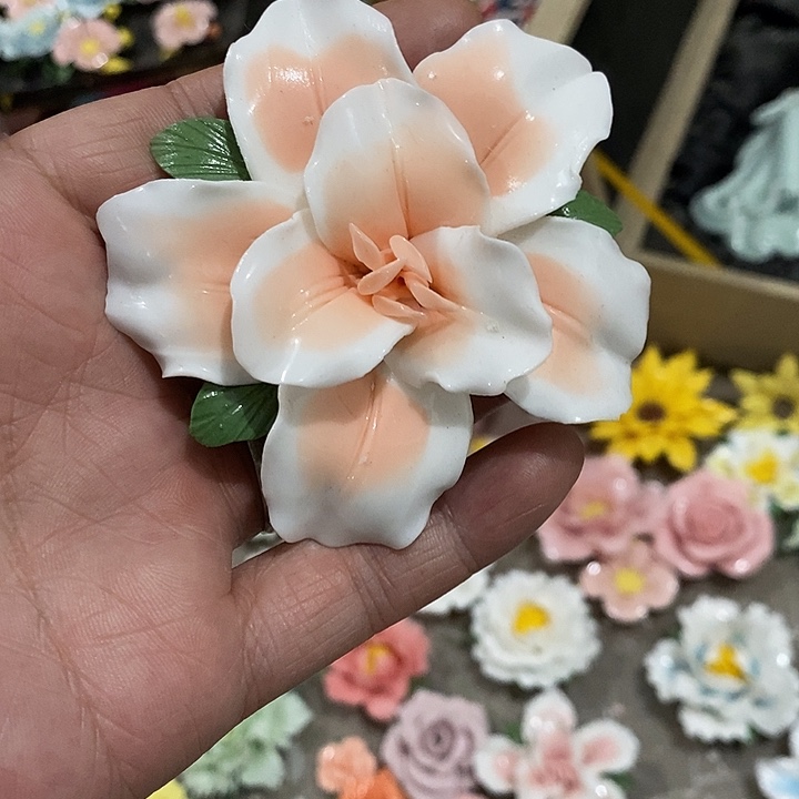 瓷片纯手工陶瓷花摆件瑕