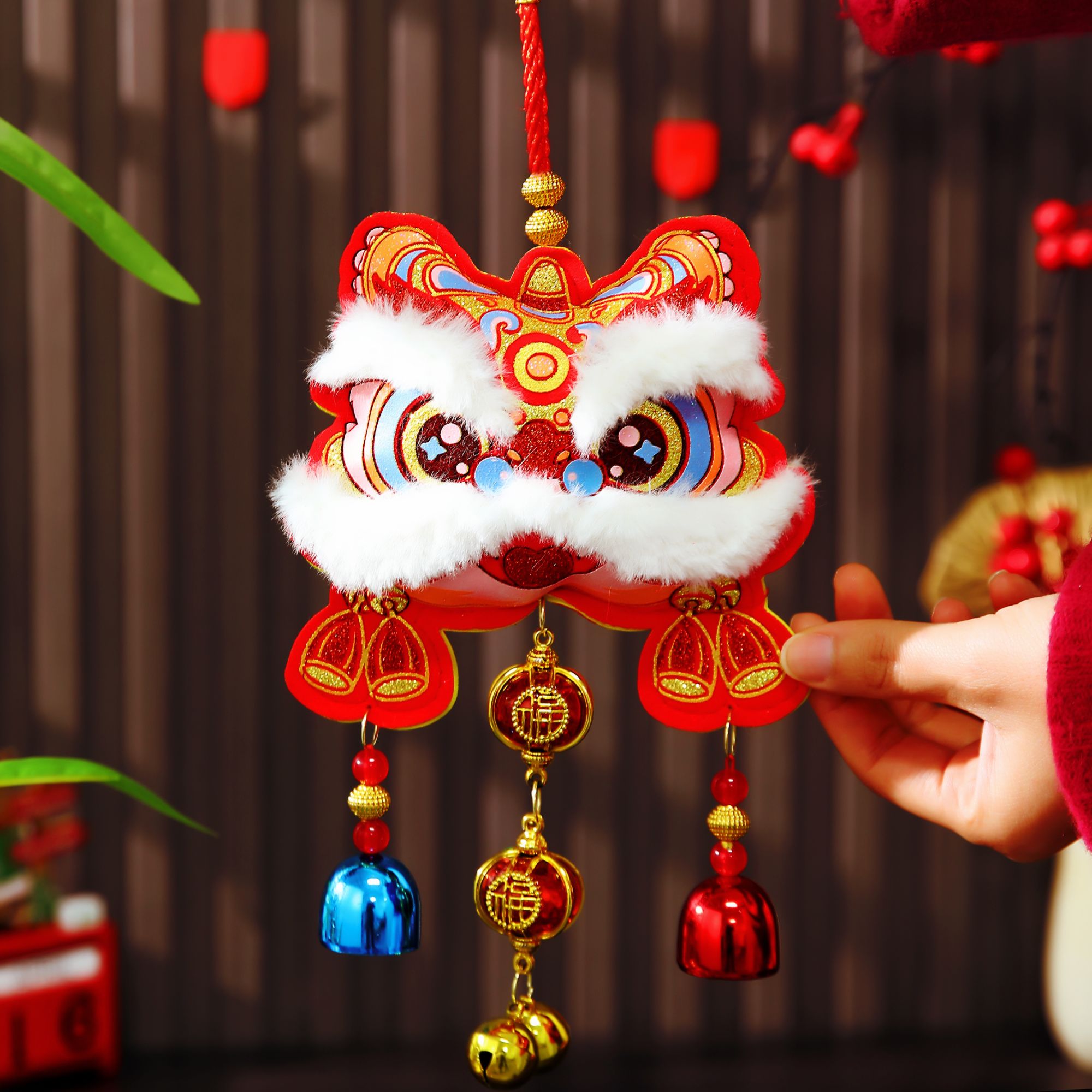2026新款中国风生肖铃铛挂件春节醒狮福字风铃挂饰