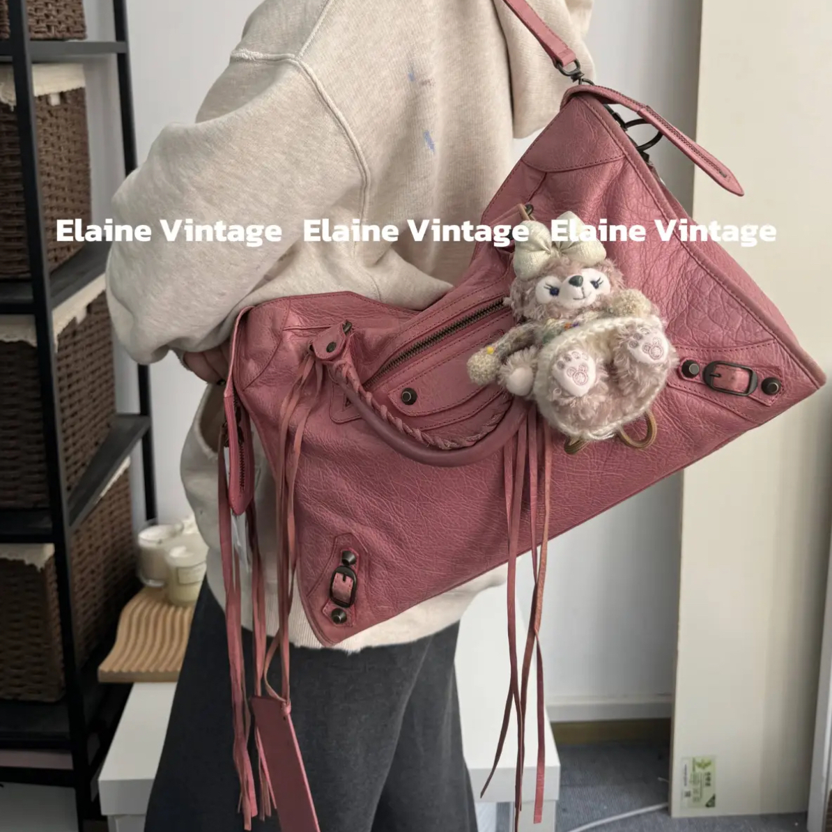 95新 Balenciaga/巴黎世家 city粉色中号机车包（37cm）/Y712