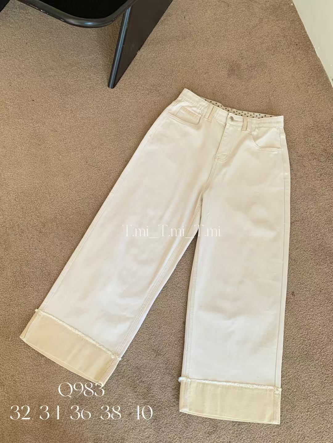 大码撞色挽边显瘦直筒裤女宽松秋季百搭窄版牛仔裤