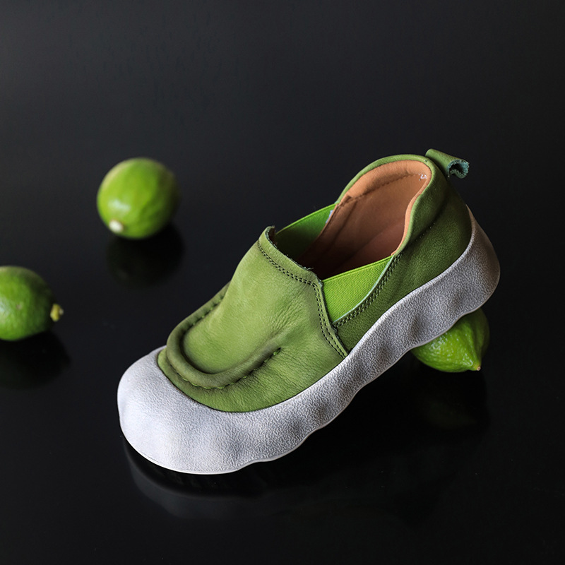 牛皮拼接圆头单鞋春季新款防水台厚底低跟百搭通勤女鞋潮鞋